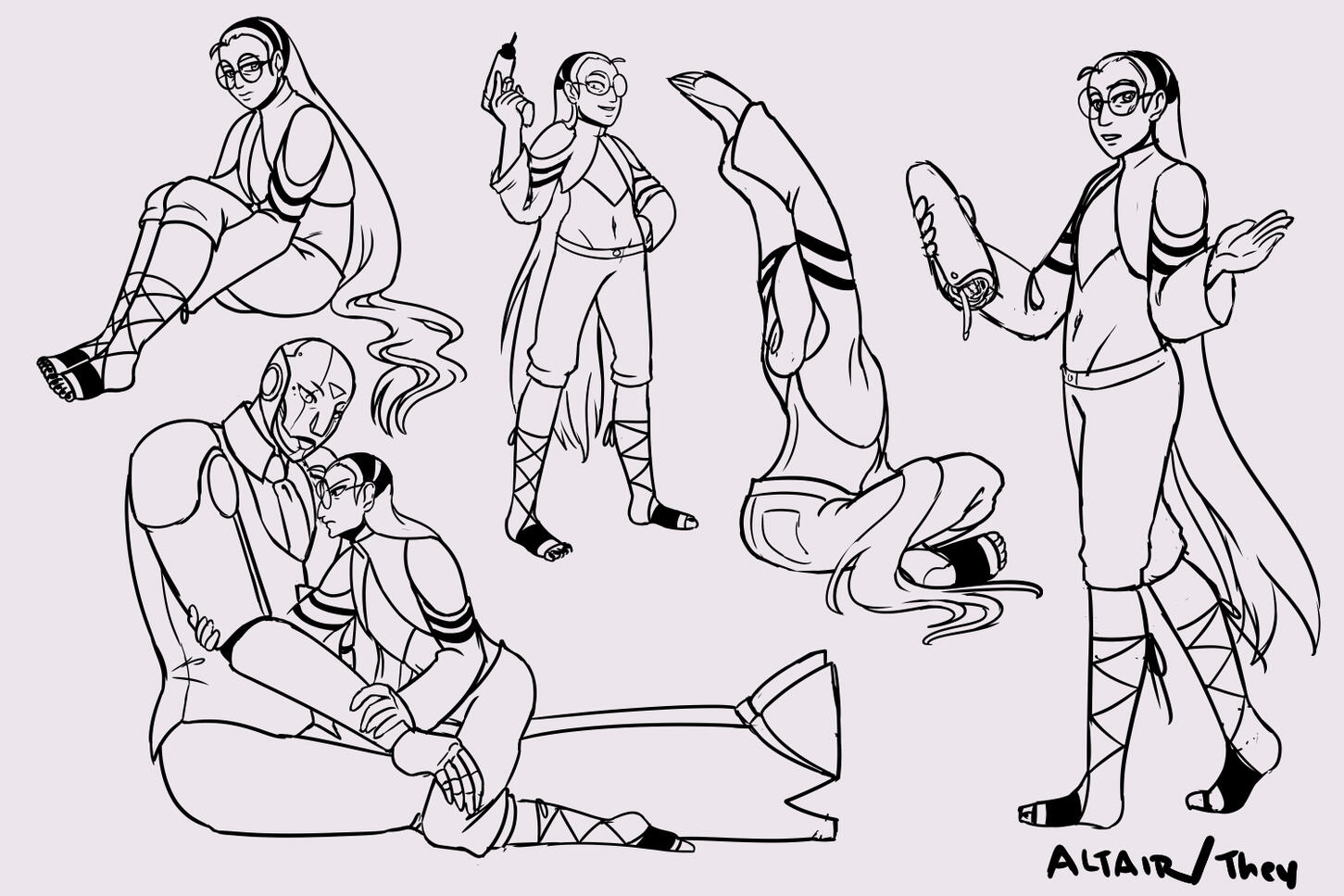 Altair character design pose sheet.